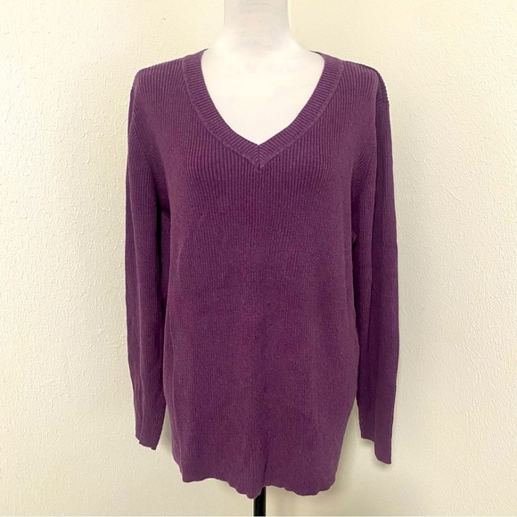 Lane Bryant Women’s Purple Knit V-Neck Vintage Sweater Plus 22/24 100%Cotton - Picture 1 of 7